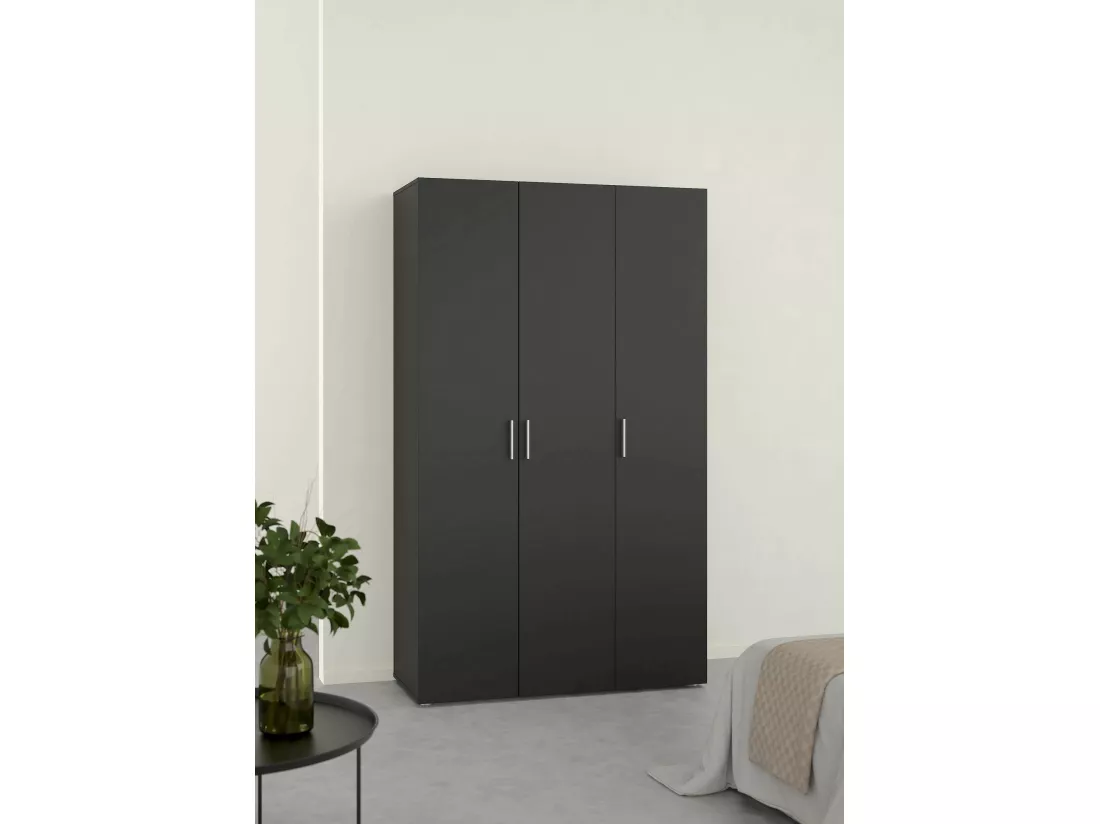 Garde-robe 3 portes Drivier, Meubles de chambre, Penderie de plain-pied, Placard à vêtements, 118x50 h201 cm, Noir