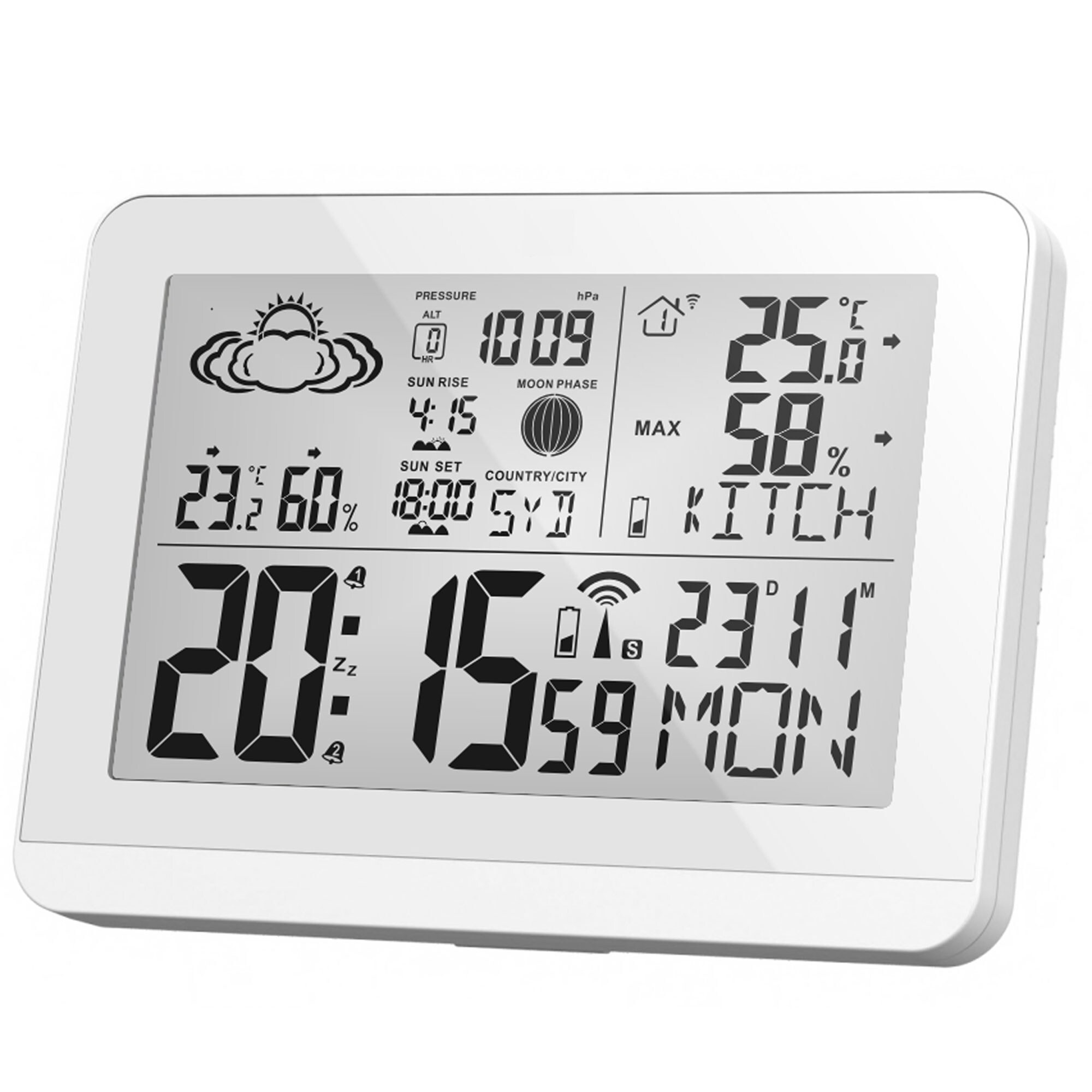 MiravalModerne Design Funk-Wetterstation mit Aussensensor bennenbar
