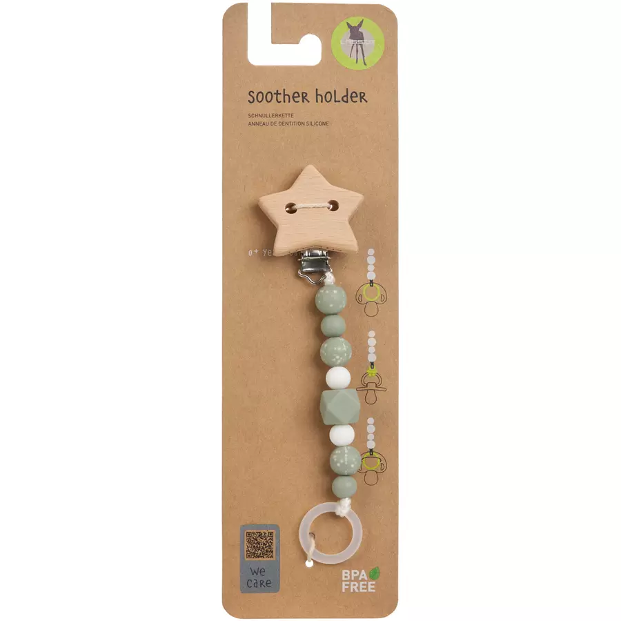 LÄSSIG Soother Holder WoodSilicone Little Universe Olive