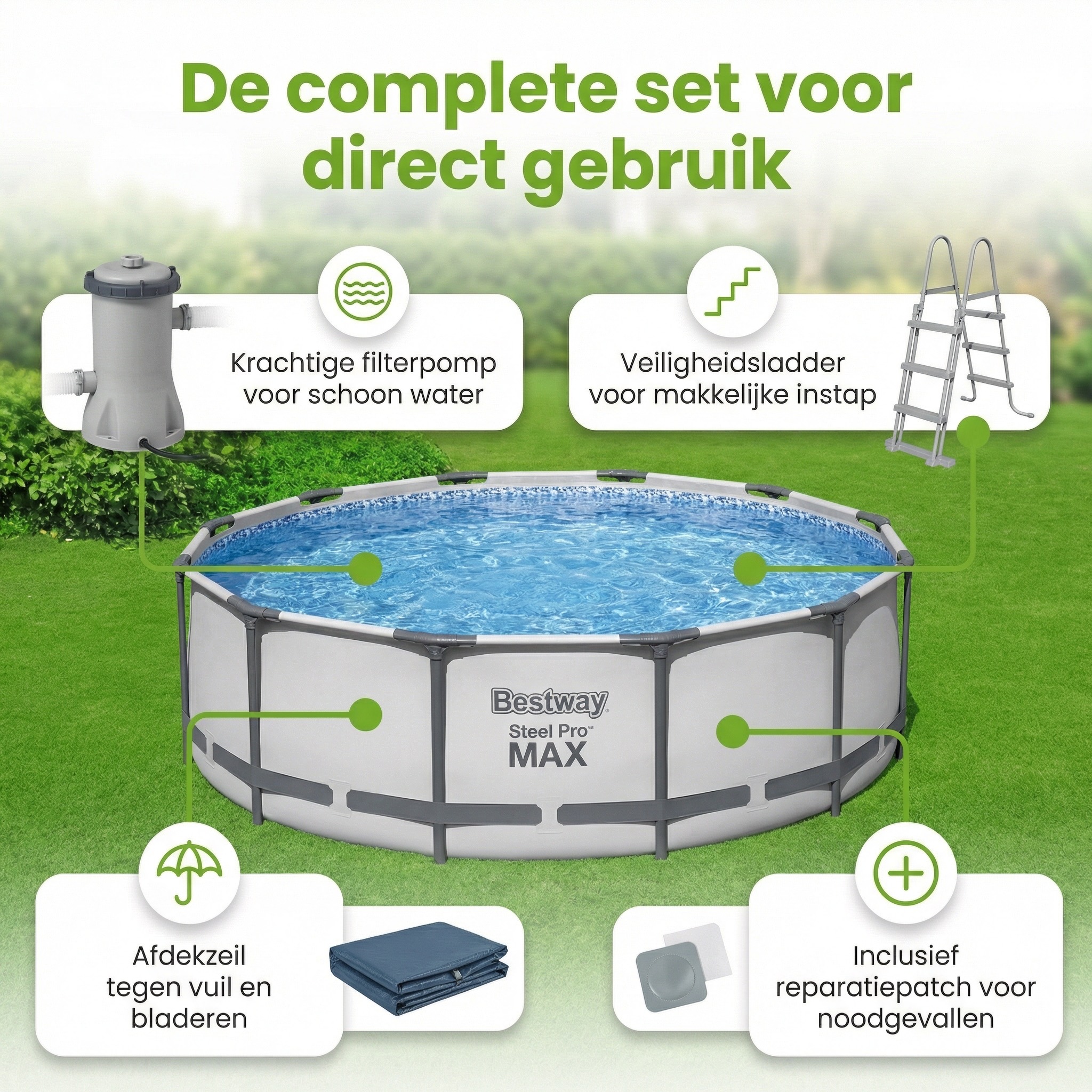 Bestway steel pro max 457x107cm zwembad – 5-delig