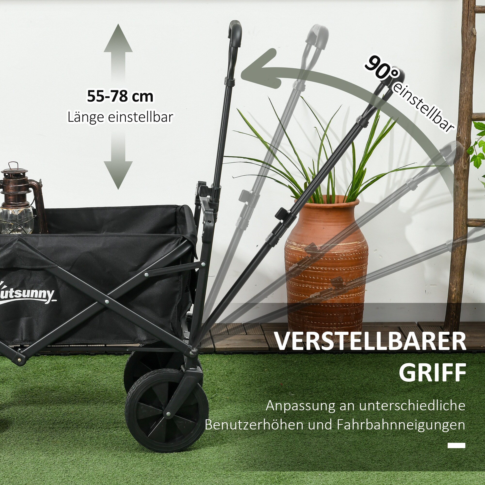 Outsunny Bollerwagen mit Sonnendach schwarz 97L x 52B x 105H cm