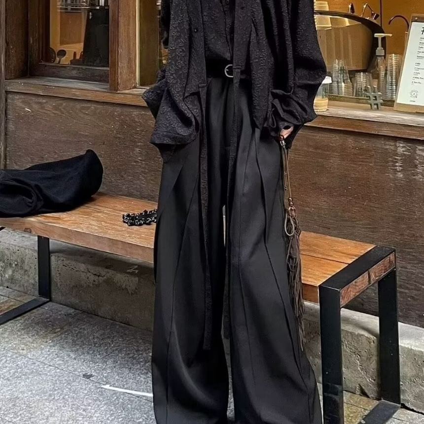 JUN.LEE - Hoge taille effen wijde broek