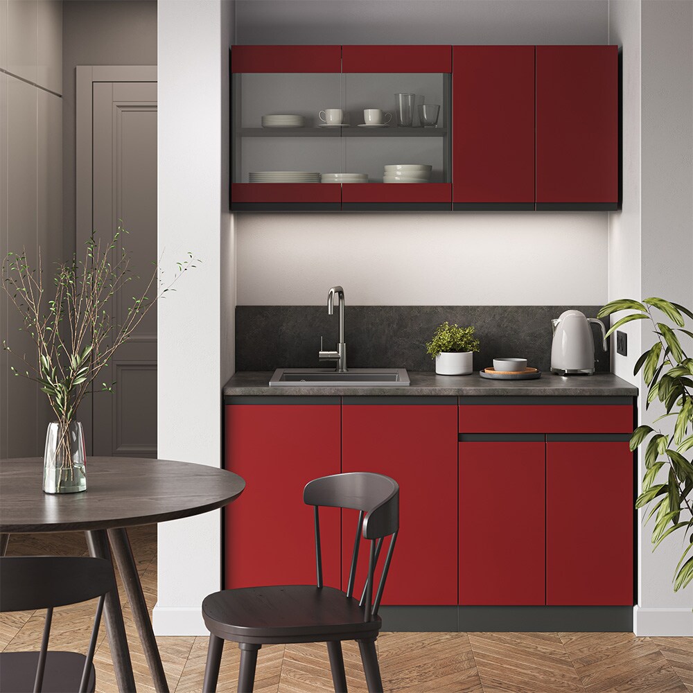 Vicco Küchenzeile Küchenblock Einbauküche R-Line J-Shape Anthrazit Rot 140 cm modern Küchenschränke Küchenmöbel