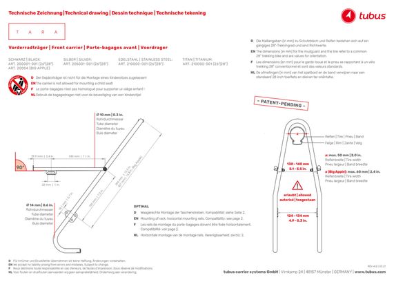 Porte-Bagages Avant Lowrider Tubus Tara Edelstahl Acier Inoxydable