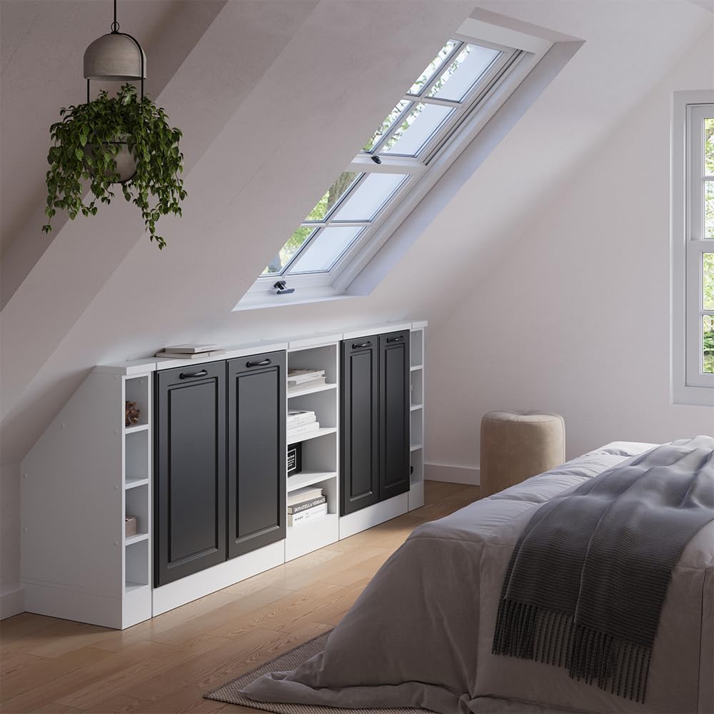 Vicco Dachschrägenschrank-Set Rion, Anthrazit Landhaus/Weiß, 5er Set