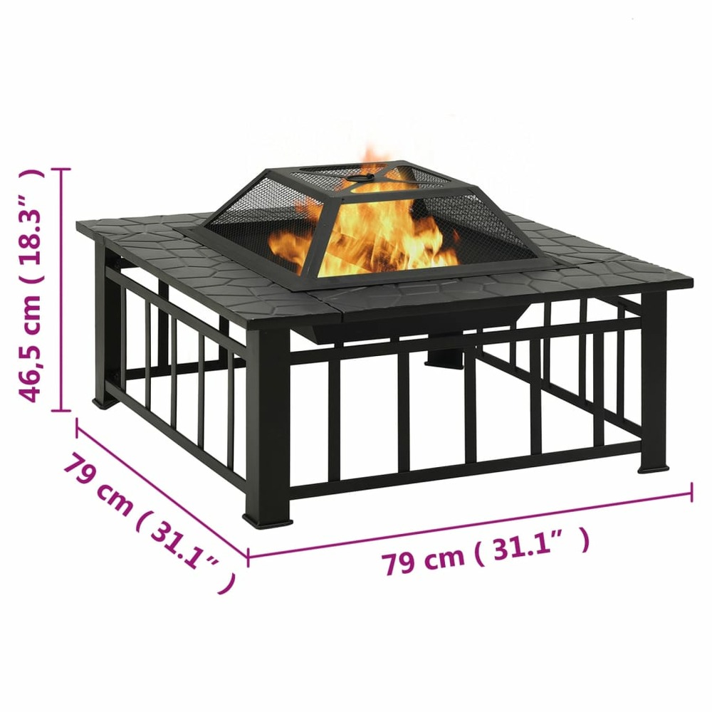 Foyer avec tisonnier 79x79x46,5 cm xxl acier