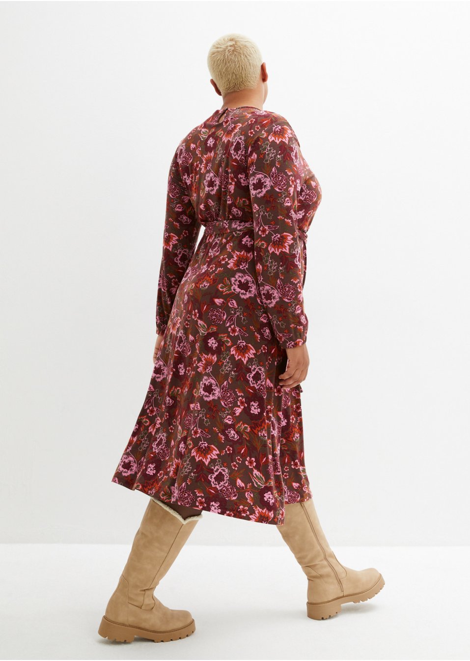 Robe en jersey avec décolleté en V et lien à nouer