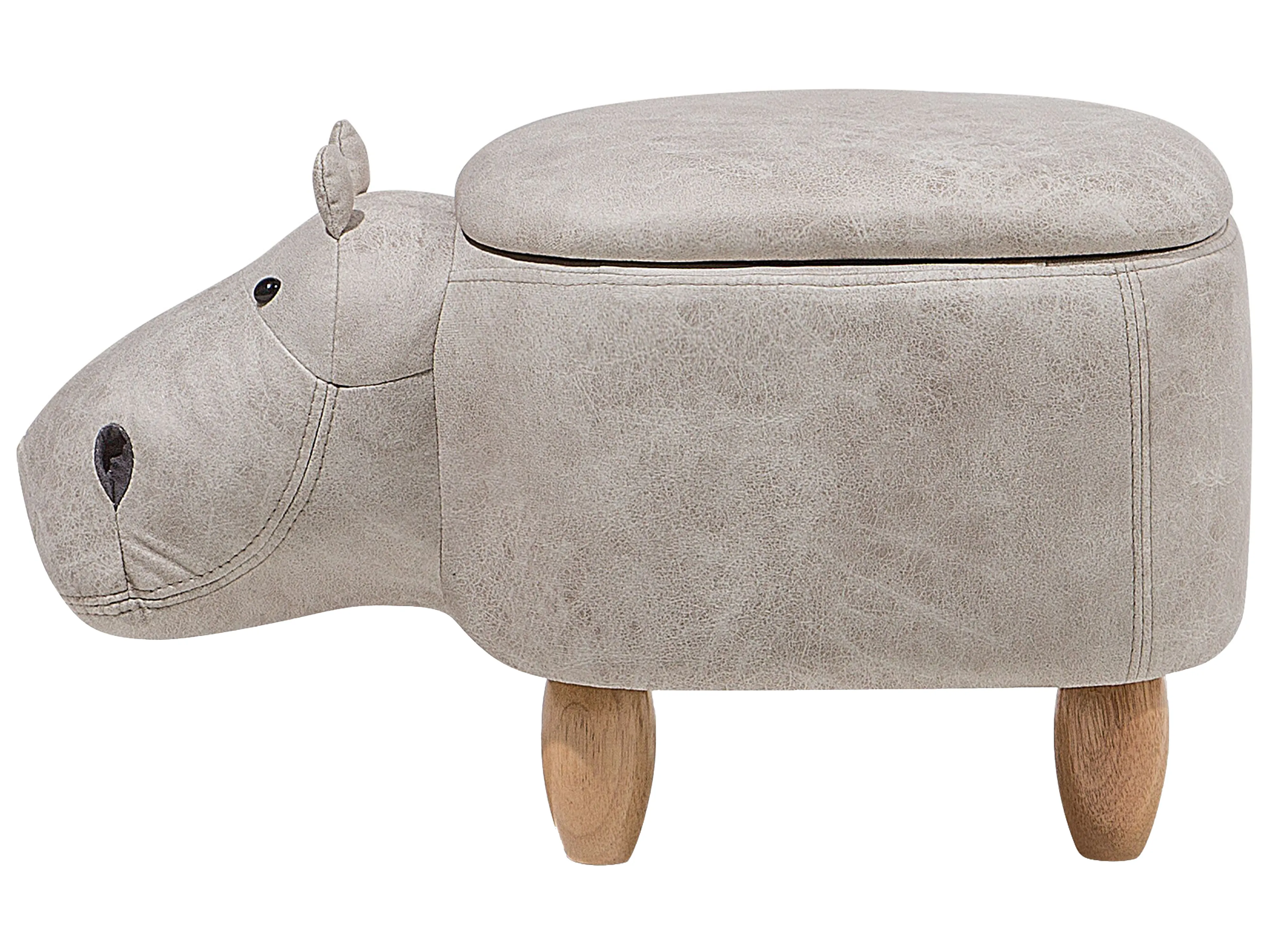 Dierenpoef met opbergruimte HIPPO Kunstleer Lichtgrijs Nijlpaard