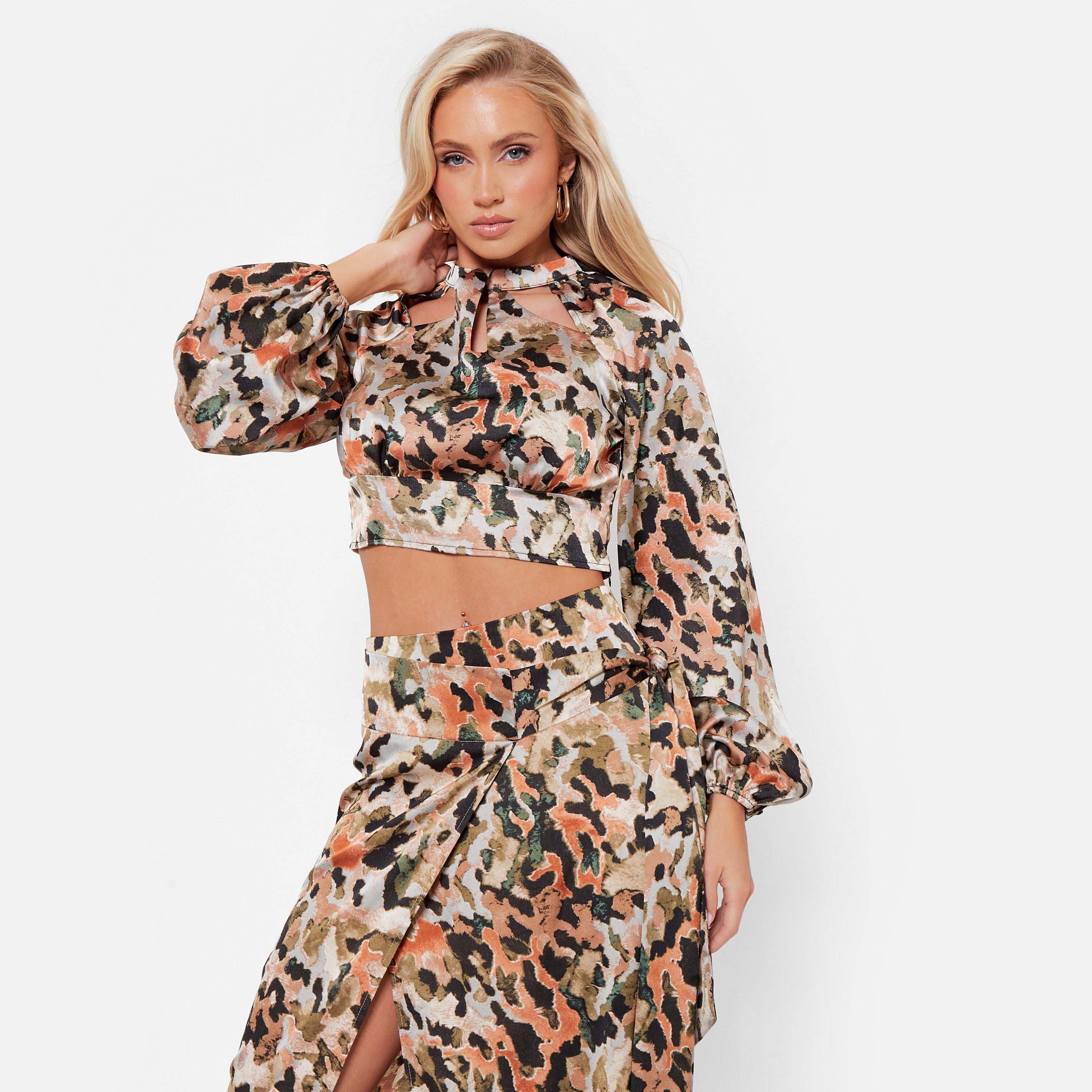 I Saw It First ISAWITFIRST Printed Oversized Satin Shirt Co Ord