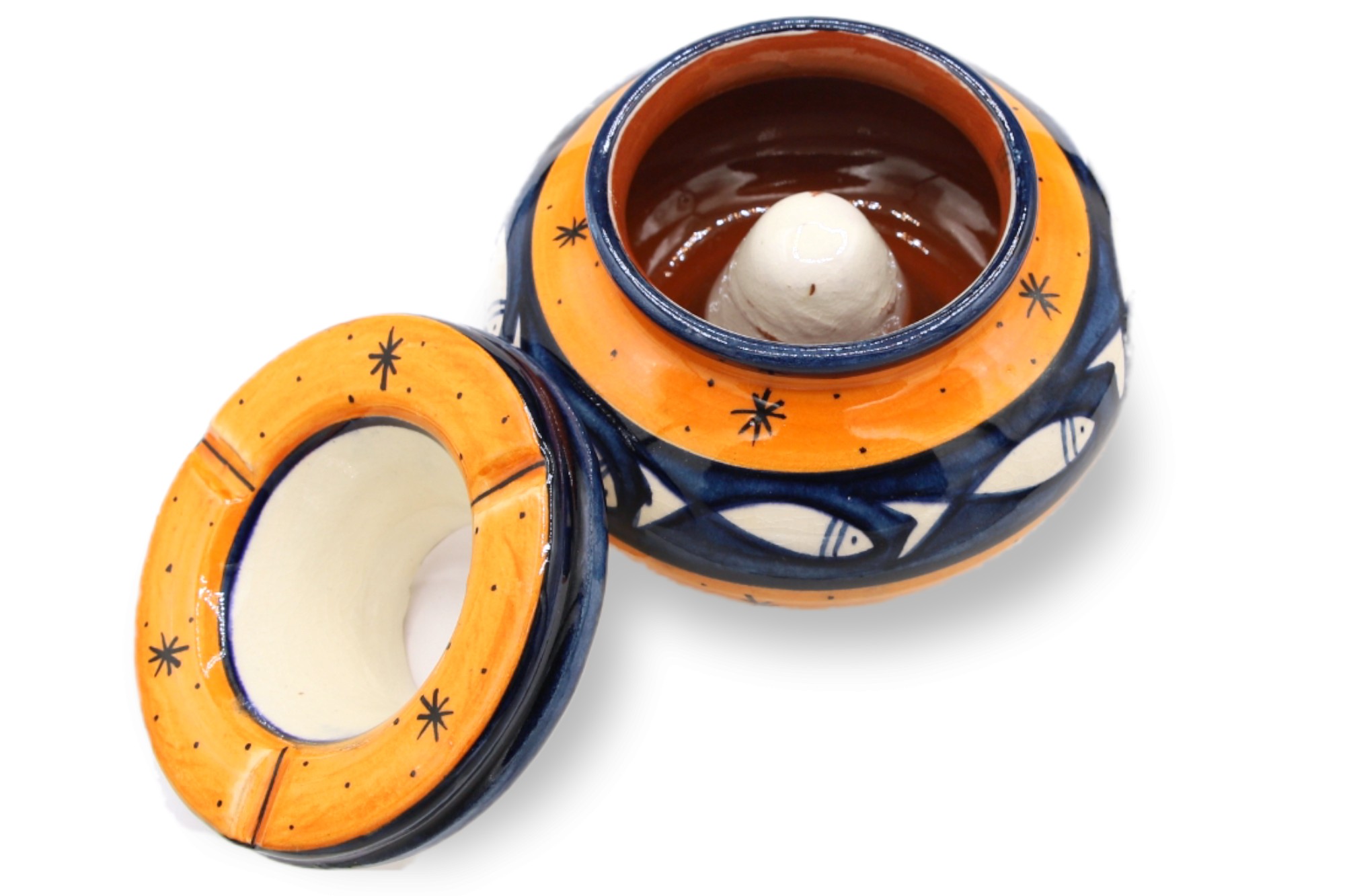Keramik-Aschenbecher, blau-orange, Ø 12 cm, H 8 cm günstig bestellen