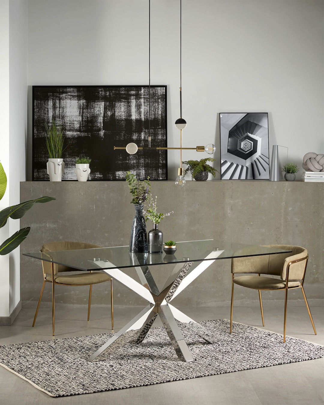 Kave Home Esstisch ARGO 200 x 100 cm stainless /Klarglas