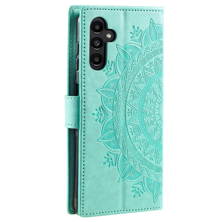 Samsung Galaxy S23 FE Leder Tasche Wallet - Mandala Flowers Imprint - Türkis