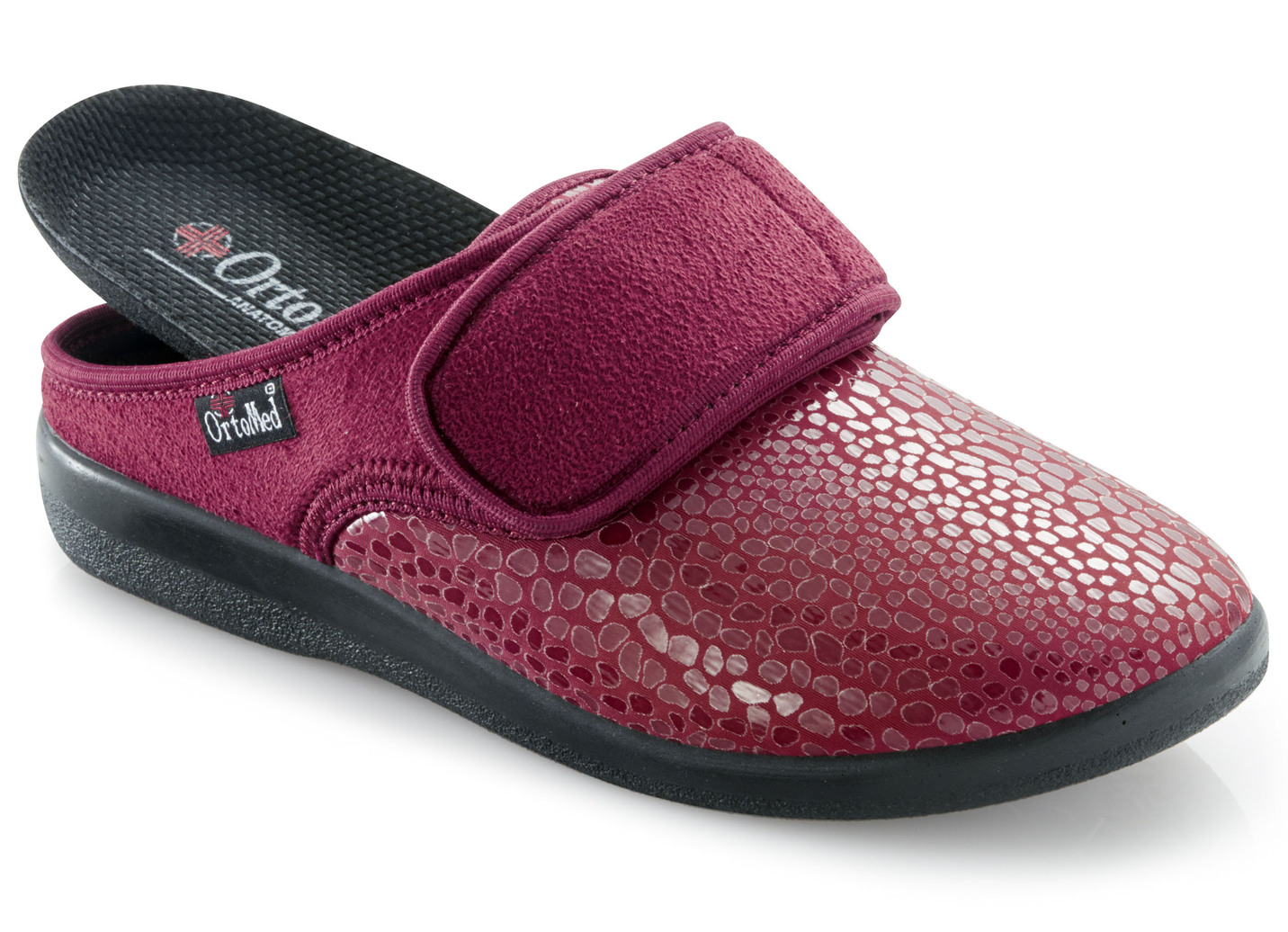 Pantoffel aus Elastik und Veloursmaterial