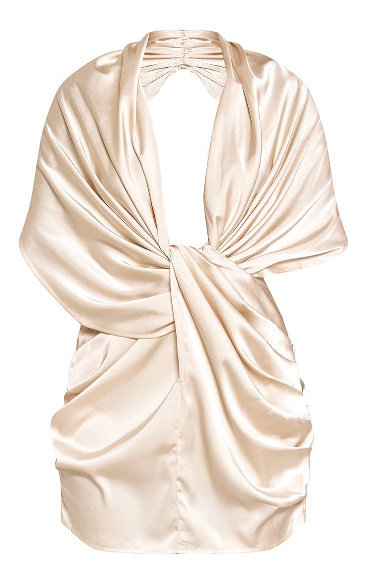 Crème Robe Mini Moulante En Satin À Détail Torsadé