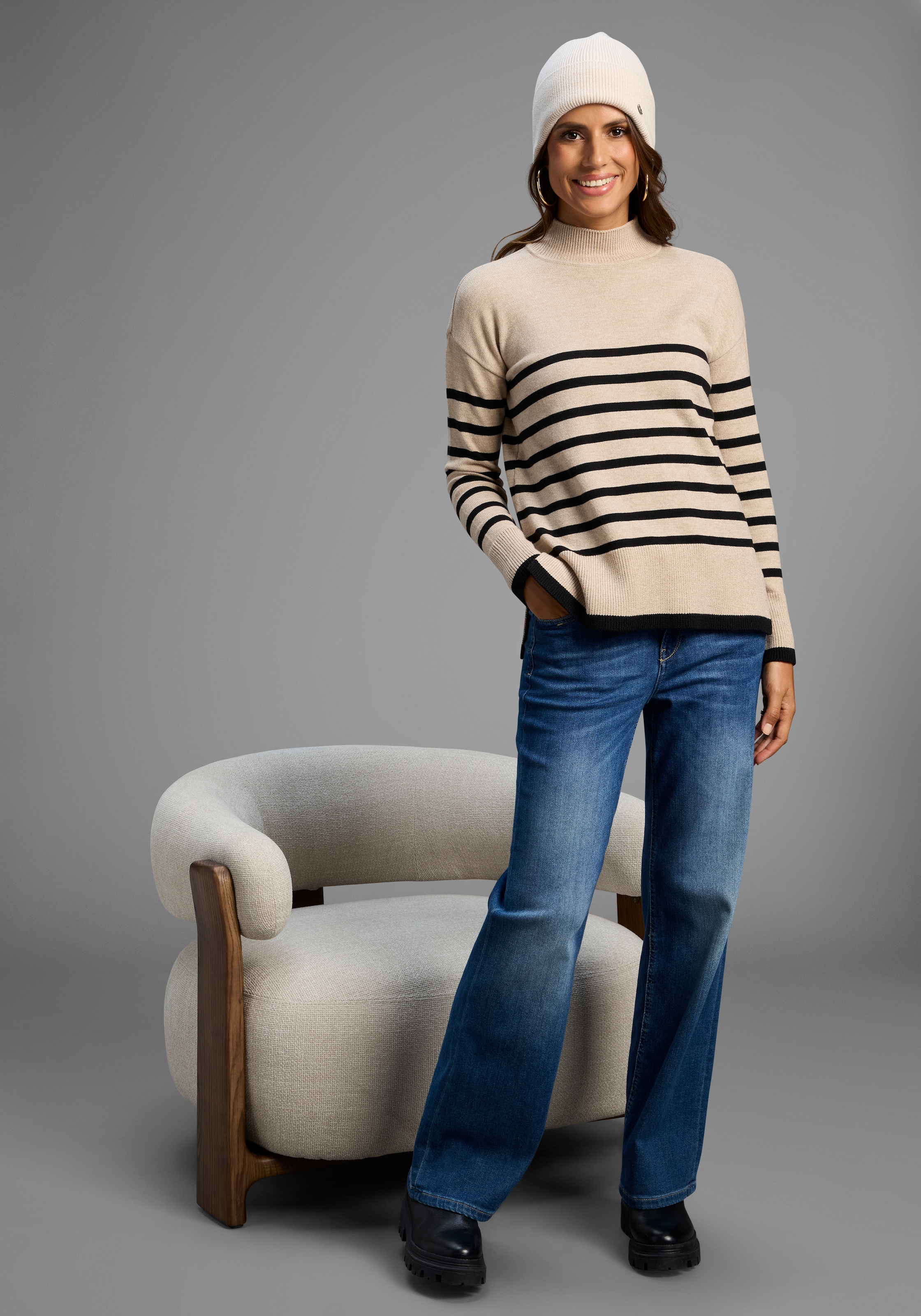 Laura Scott Streifenpullover , kuscheliger Winterstrick mit seitlichen Schlitzen - NEUE KOLLEKTION