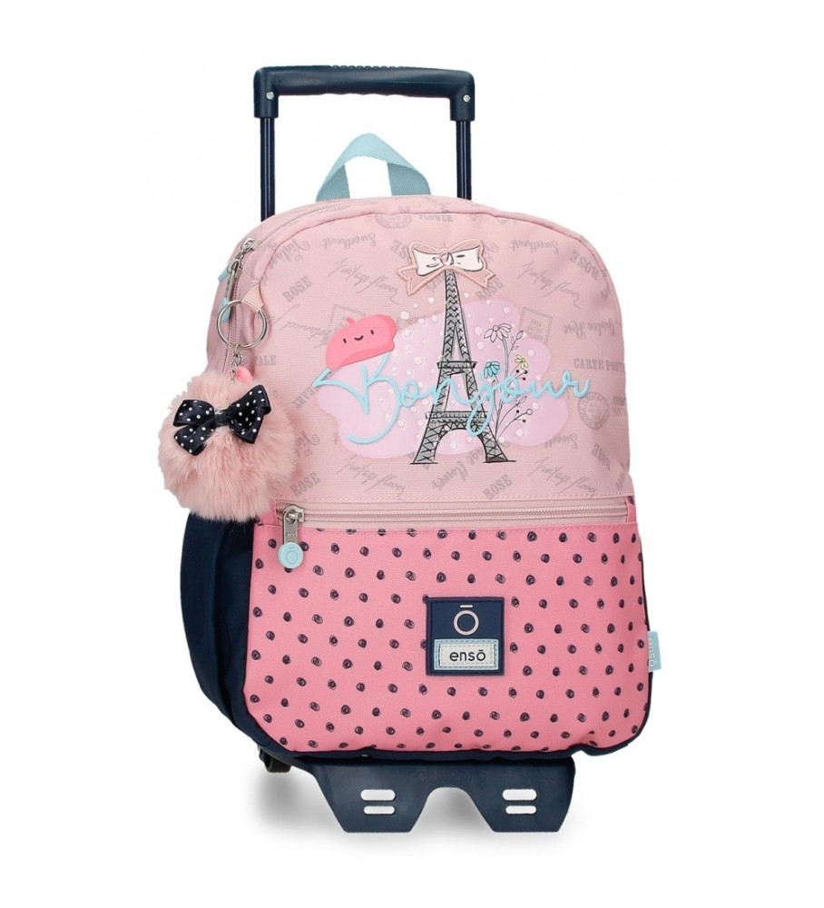 Mochila com carrinho Enso Bonjour 32cm, rosa