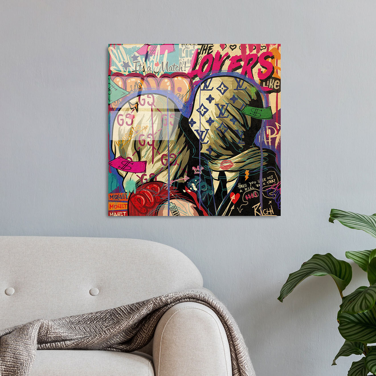 Wallity Impression sur verre Pop multicolore - 50x50 cm