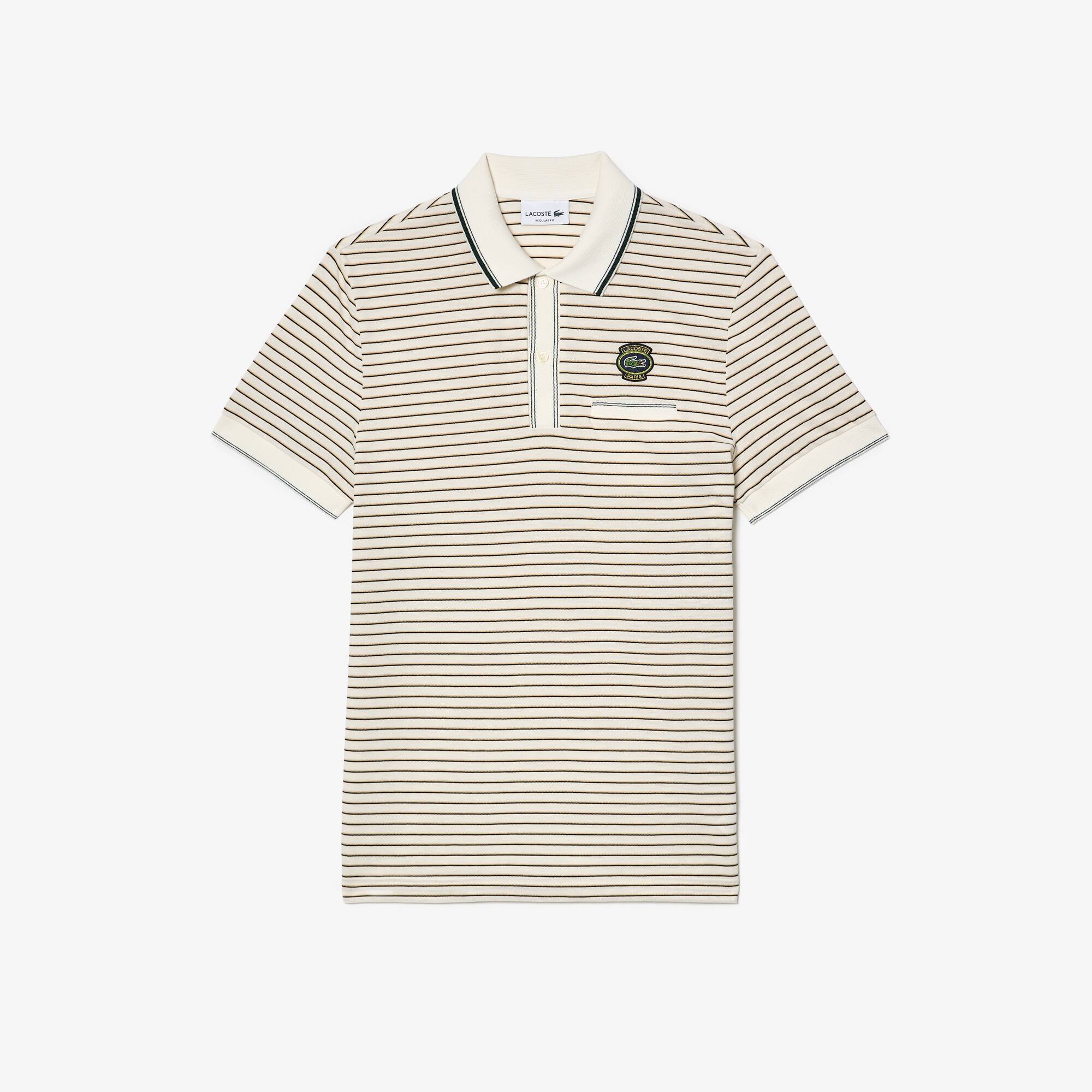Poloshirt aus gestreiftem Baumwoll-Piqué mit kultigem Aufnäher Kurze Ärmel - Weiss - Lacoste - Herren