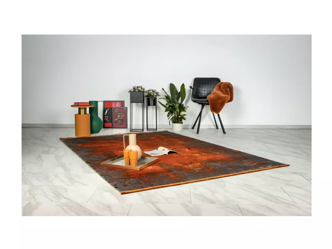 Tapis Pierre Cardin 150x80cm, design E509E coloris terracotta - Confort et élégance pour votre intérieur