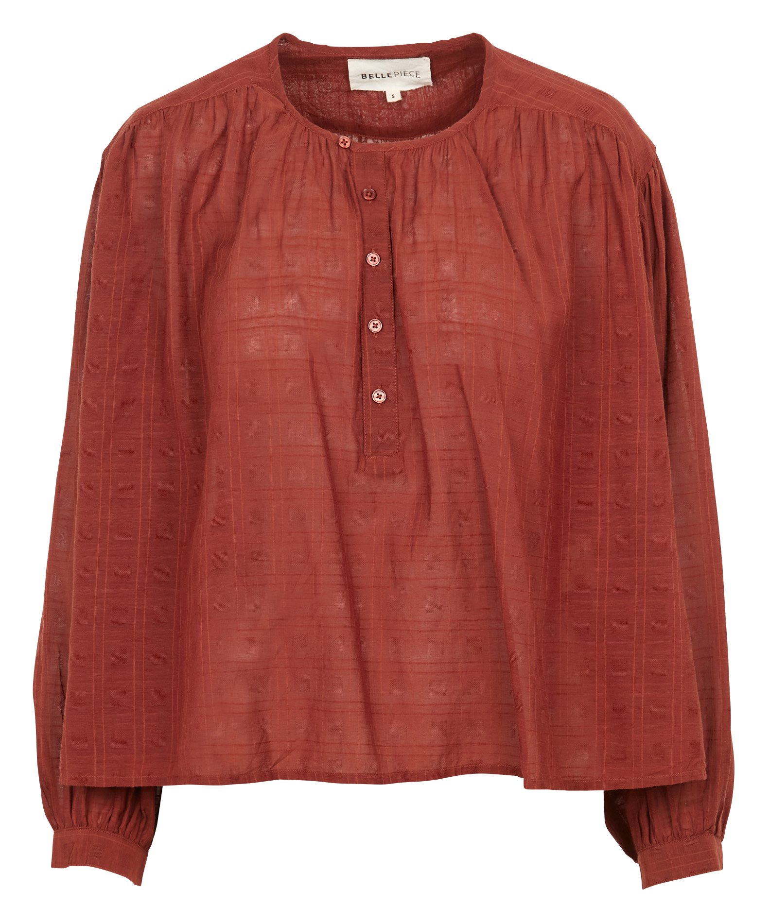 ELINA - Blouse évasée col rond en coton mélangé | Marron