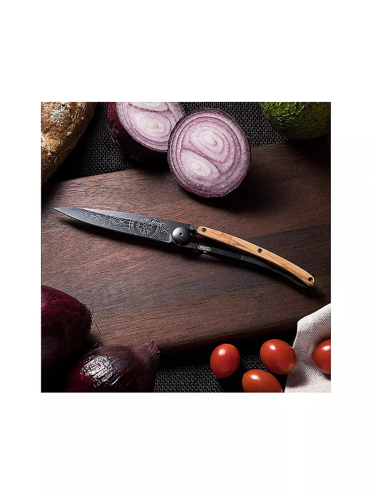 DEEJO Taschenmesser Olivenholz Schwarz WIKINGER VEGVISIR 37G schwarz