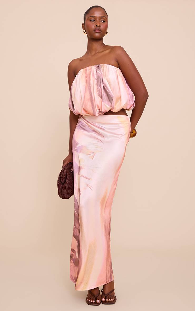 Multicolore Haut Bandeau Bouffant En Satin À Imprimé Abstrait
