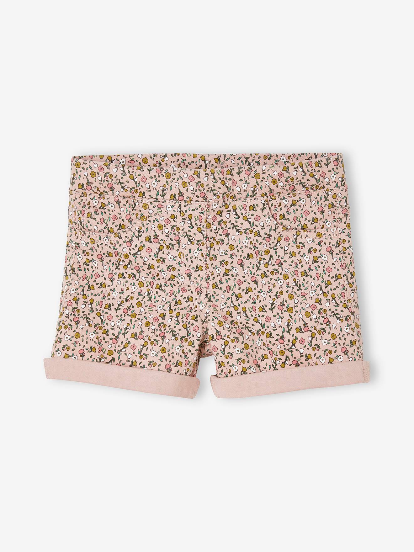 Calça legging curta com estampa floral para meninas, estampa rosa claro.