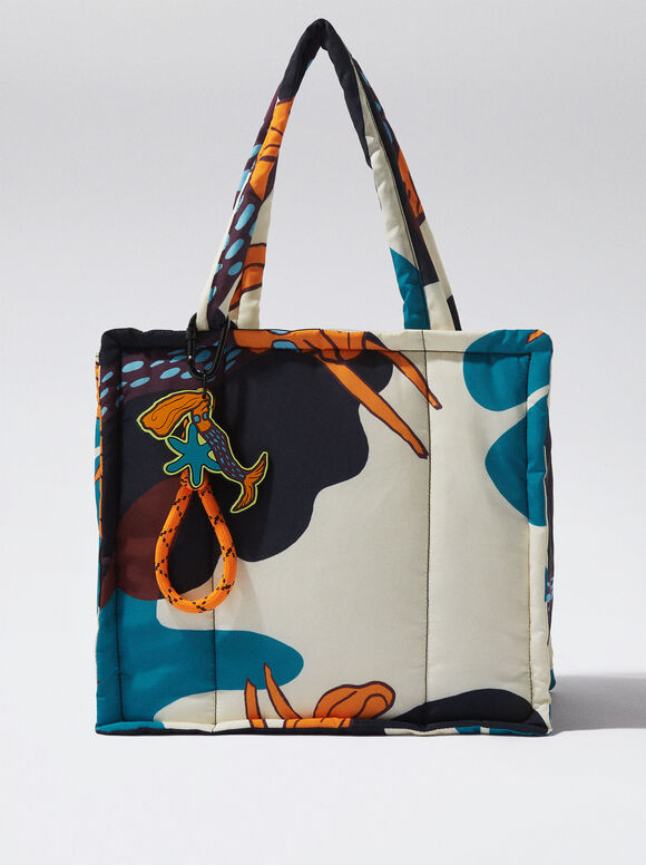 Sacola de compras de nylon estampada - Branca