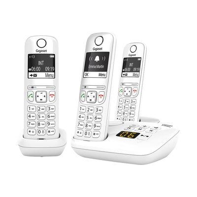 Gigaset AS690A Trio - téléphone sans fil + 2 combinés supplémentaires - avec répondeur - blanc