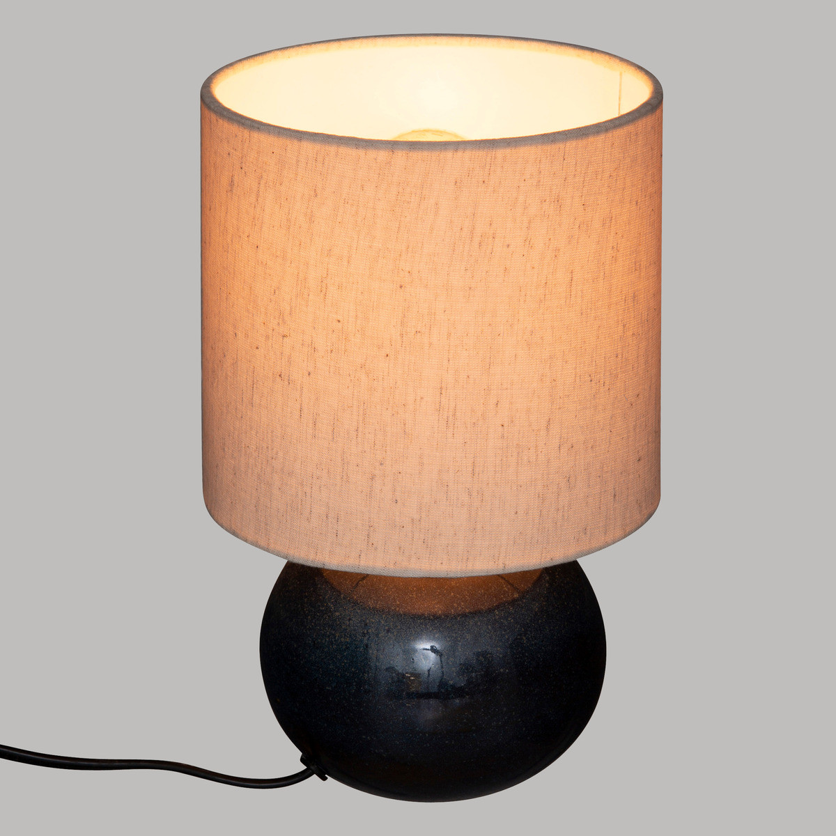 Lampe à poser en céramique bleu orage et abat-jour coton h 28 cm