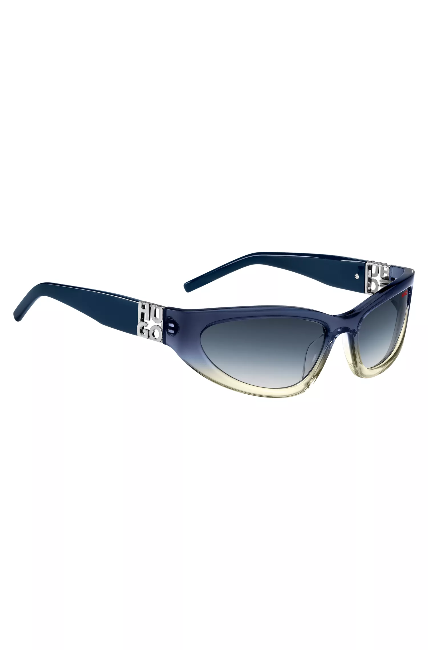 Óculos de sol HUGO Red-Two-tone em acetato azul e amarelo