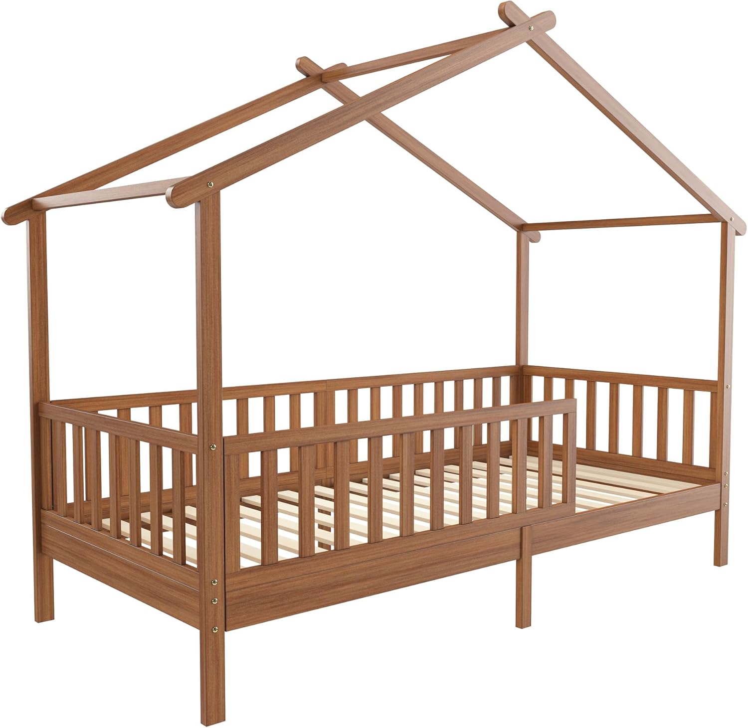 Petite Amélie Hausbett Maison - 90x200 cm - Walnuss– Kinderbett mit Lattenrost – Flexible und abnehmbare Seitengitter