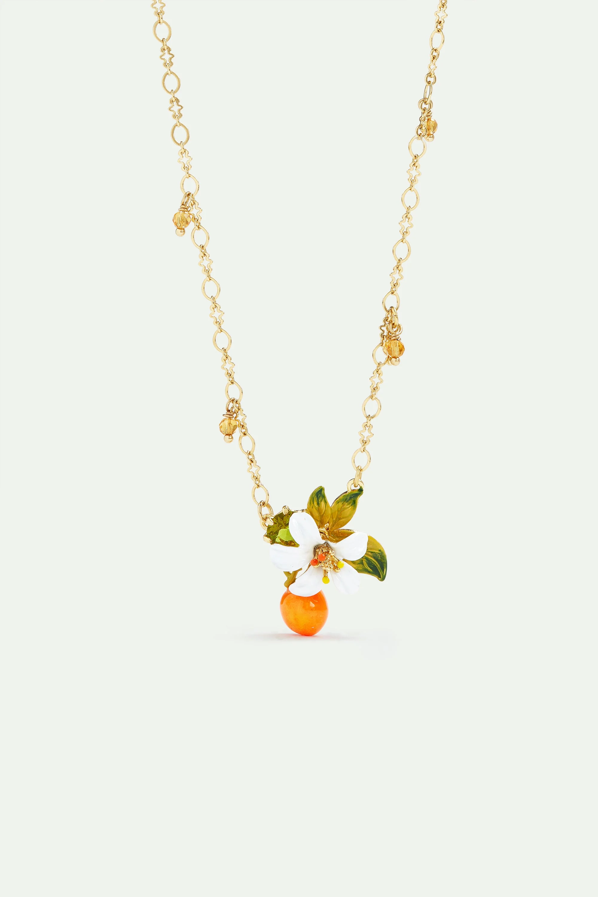 Collier pendentif orange, fleur d'oranger et petites perles | Orange