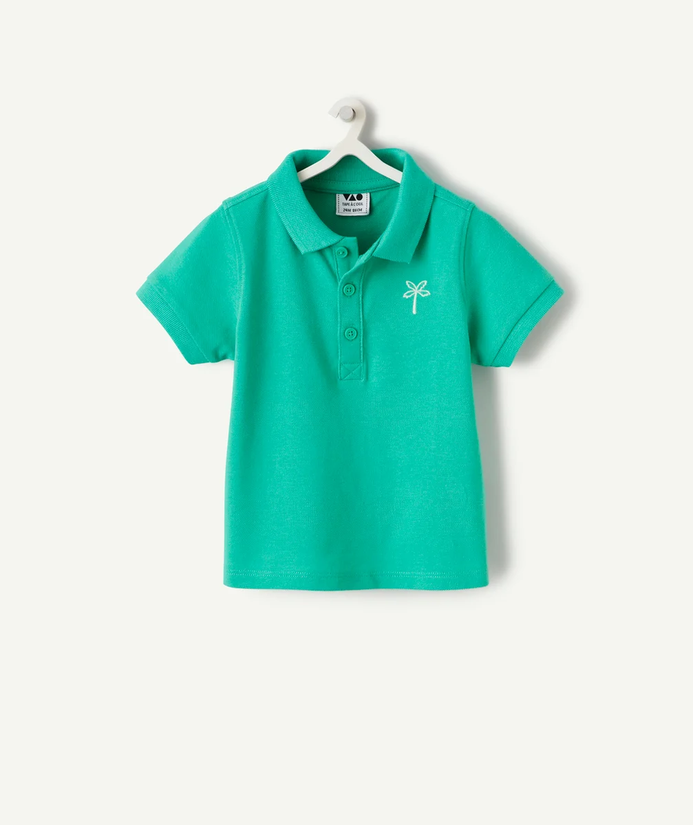 polo manches courtes bébé garçon en coton bio vert brodé
