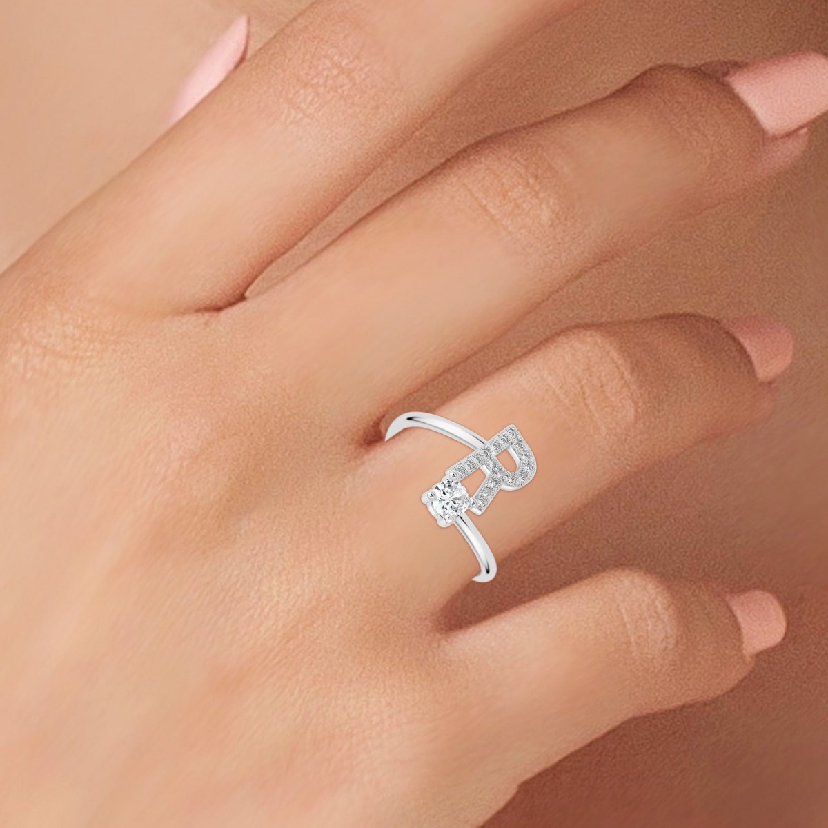Bague lettre R ajustable SC Crystal ornée de Zirconium