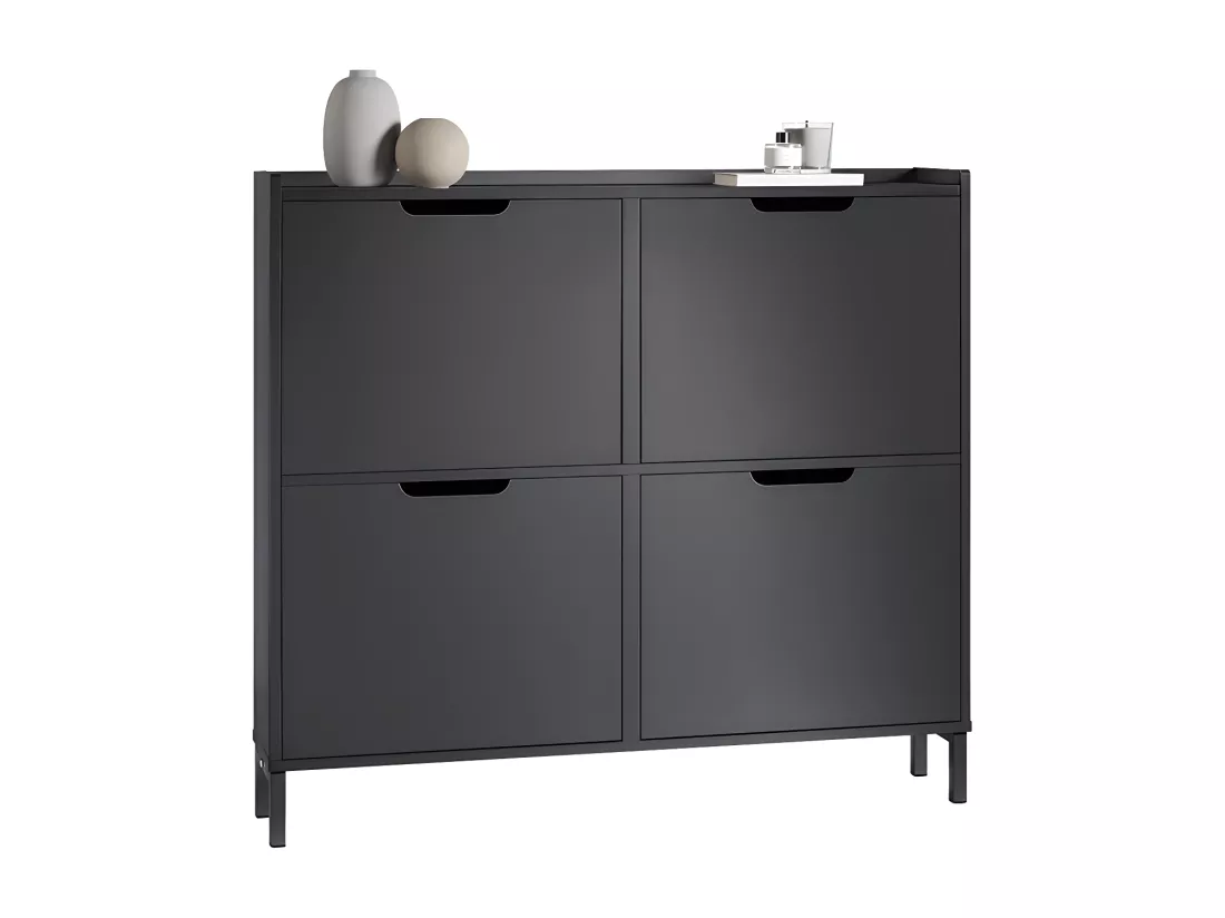 SoBuy Armoire à Chaussures Commode à Chaussures Meuble de Rangement à Chaussures 4 abattants Meuble d'entrée Coffre Rangement pour Chaussures, Noir, 100x19x90cm, FSR100-SCH