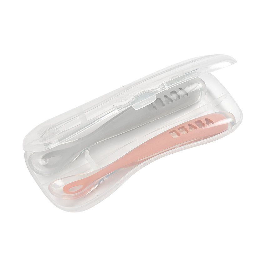 Set de 2 cuillères 1er âge en silicone - Old Pink - Ecru