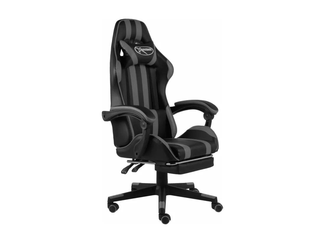 Fauteuil de jeux vidéo avec repose-pied Noir et gris Similicuir