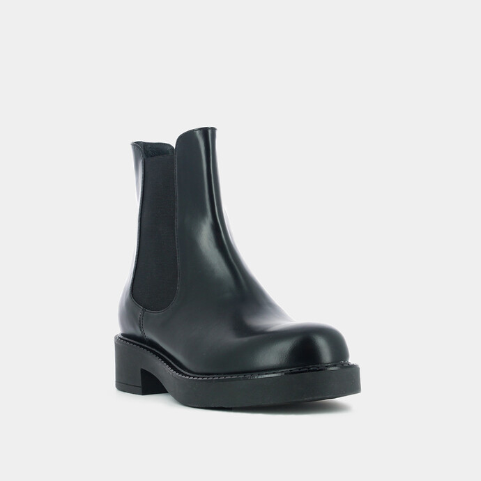 Boots cavalières à bouts ronds  cuir glacé noir