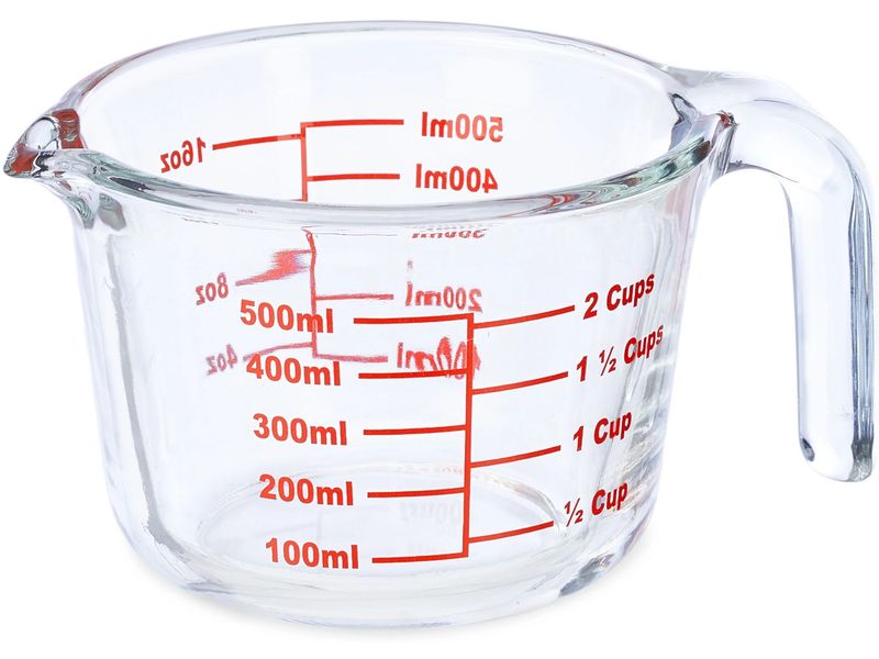 relaxdays Messbecher 500 ml, Rot/Transparent Glasmessbecher