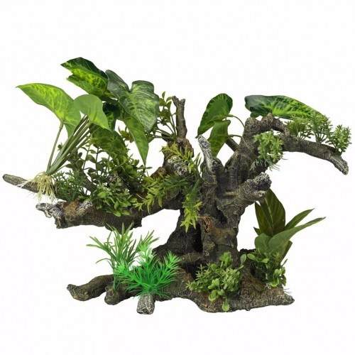 Planta artificial multicolorida para decoração de aquário.