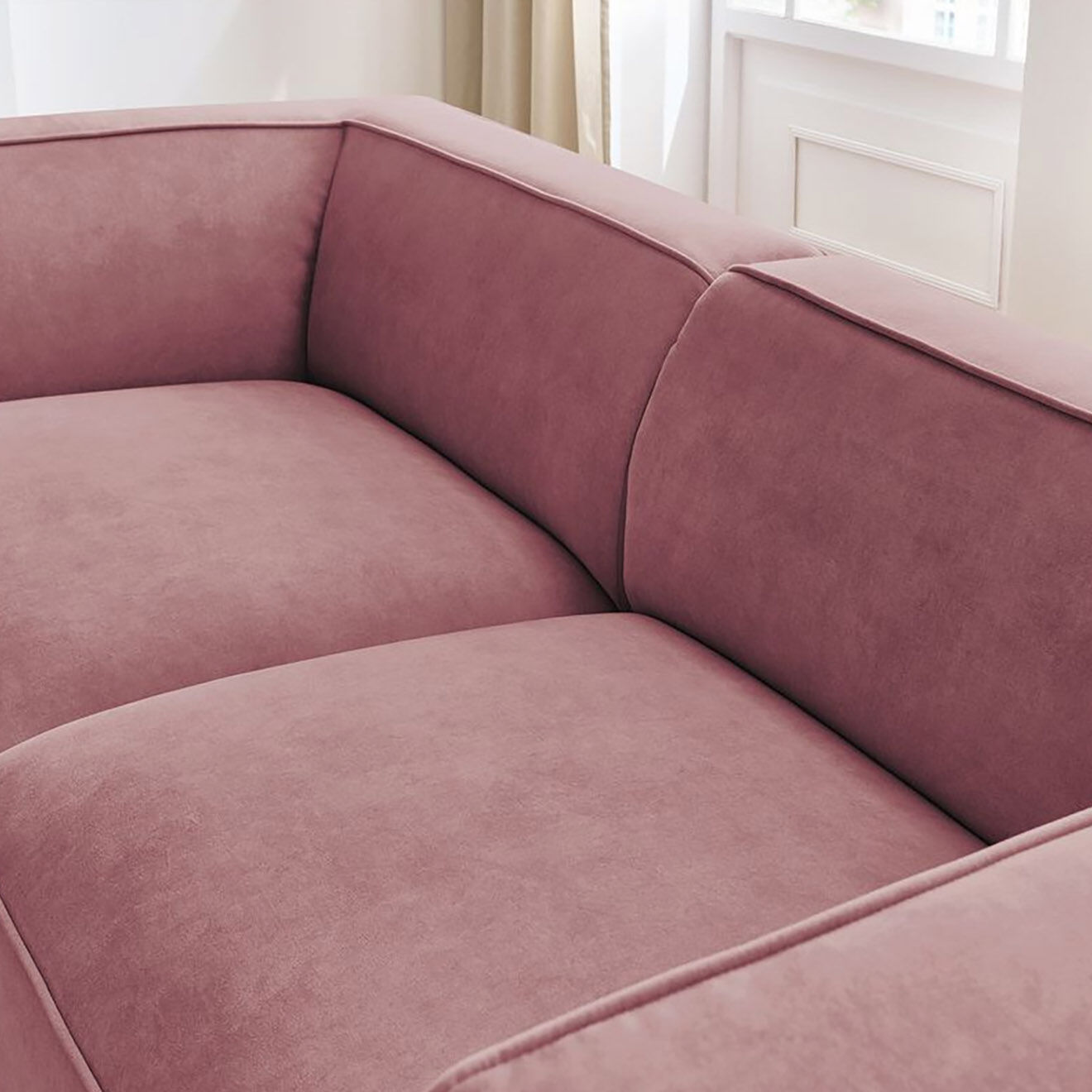 Bobochic Canapé droit fixe 3 places en Velours Molière rose - 233x99x71 cm