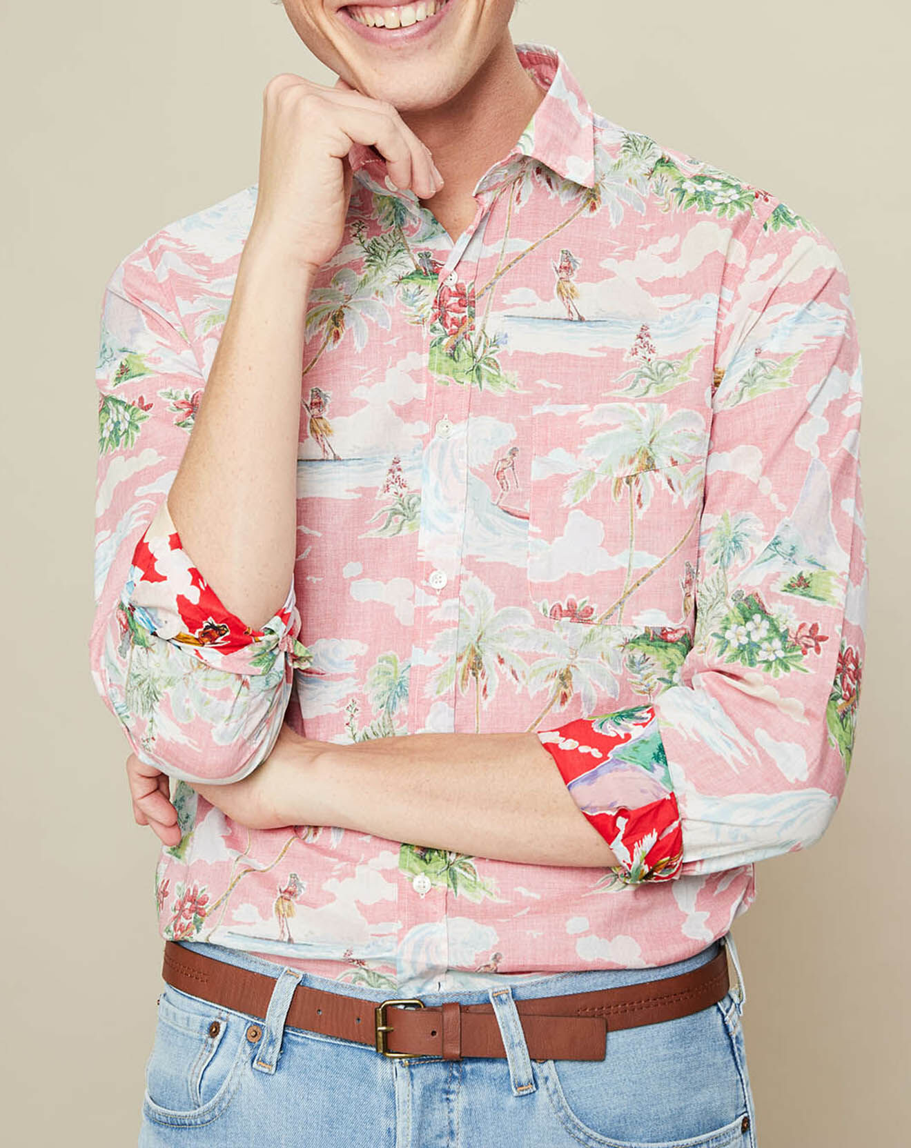 Hartford Chemise slim Storm imprimée rouge pâle