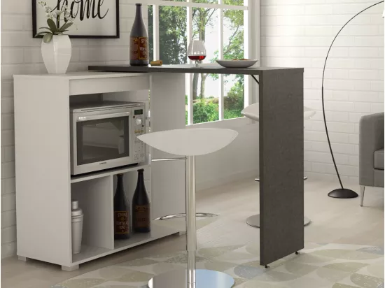 Meuble de bar pivotant avec rangements - Blanc et anthracite - SATURNE