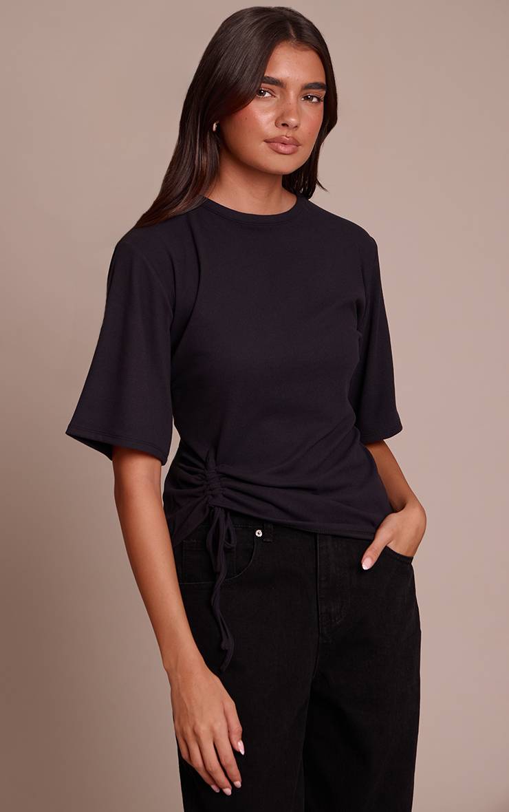 Noir T-shirt Oversize Ultra Doux Avec Détail Froncé