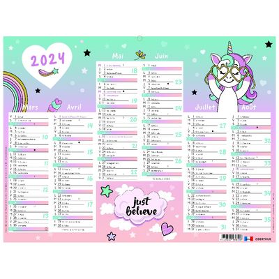 Calendrier Licorne - 7 mois par face - 21 x 26,5 cm - Oberthur