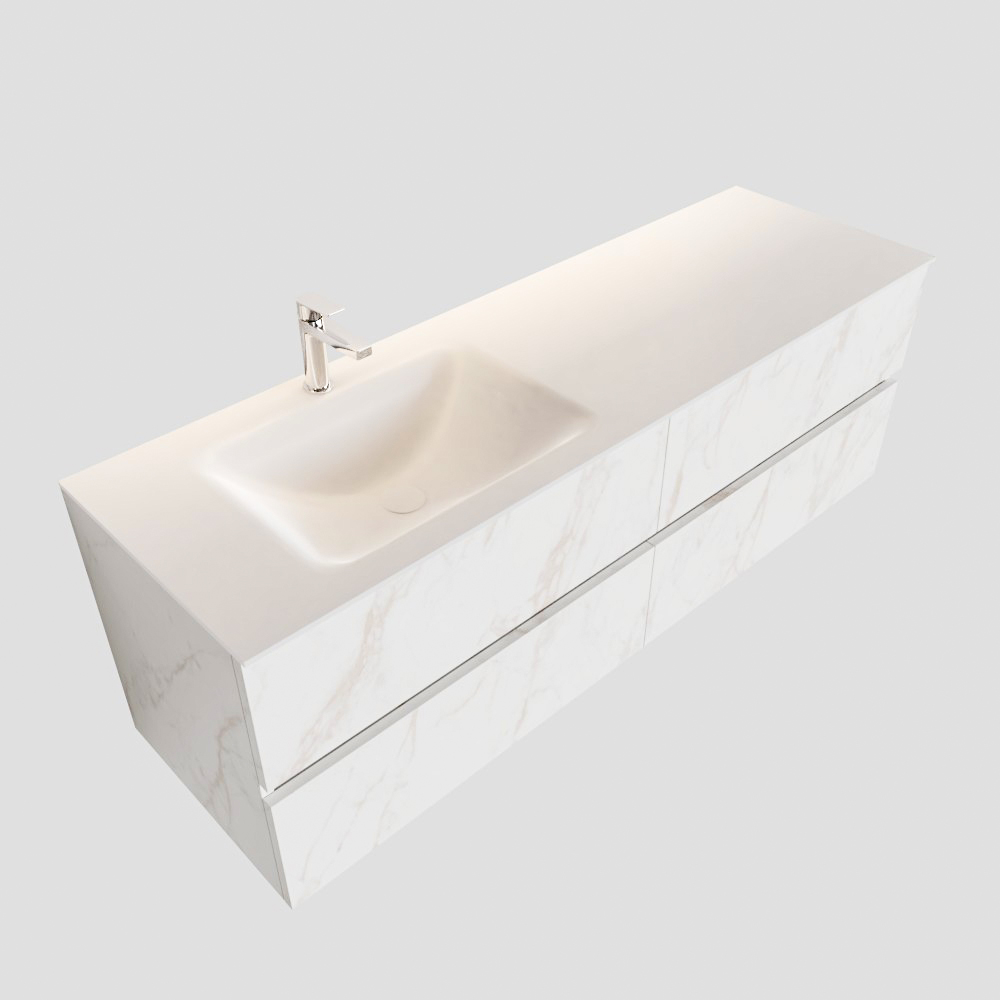 Mondiaz Vica 150cm badmeubel carrara 4 lades wastafel Cloud links met 1 kraangat