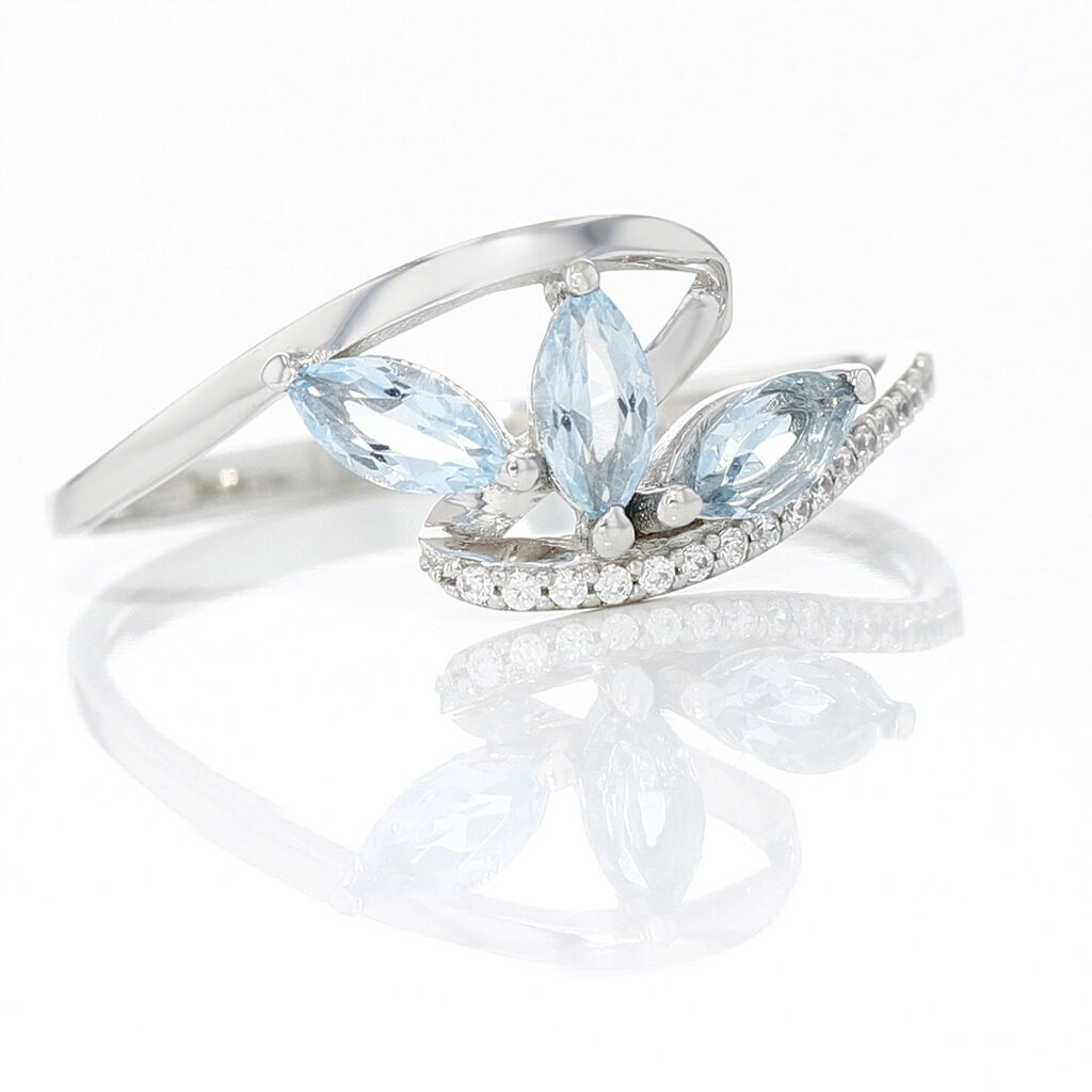 Bague Petale Or Blanc Topaze Et Oxyde De Zirconium