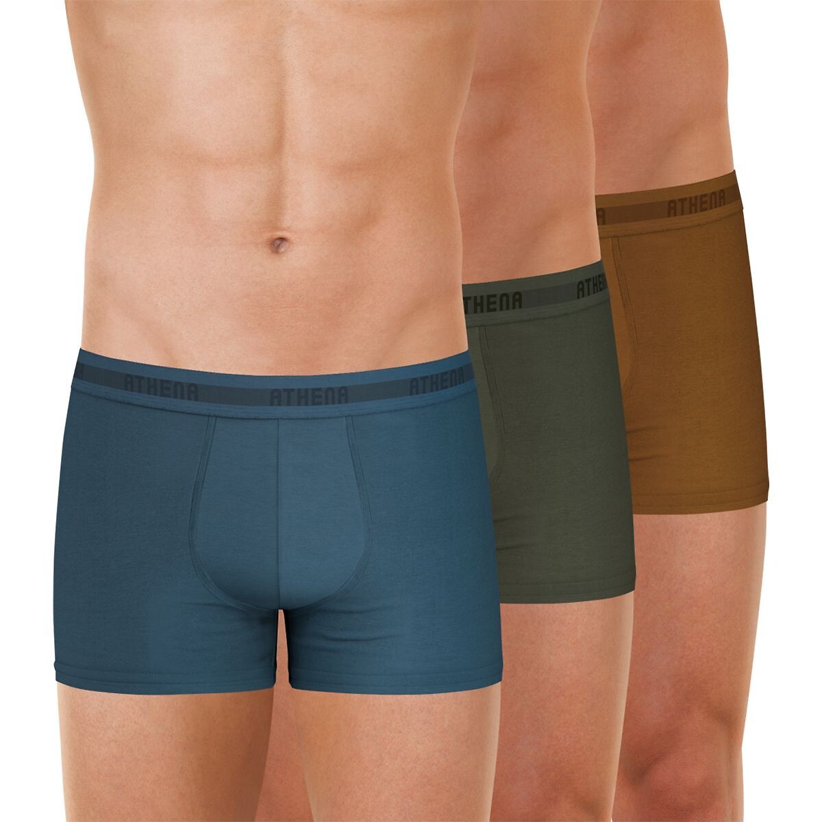 ATHENA<br>Conjunto de 3 cuecas boxer confortáveis em algodão elástico