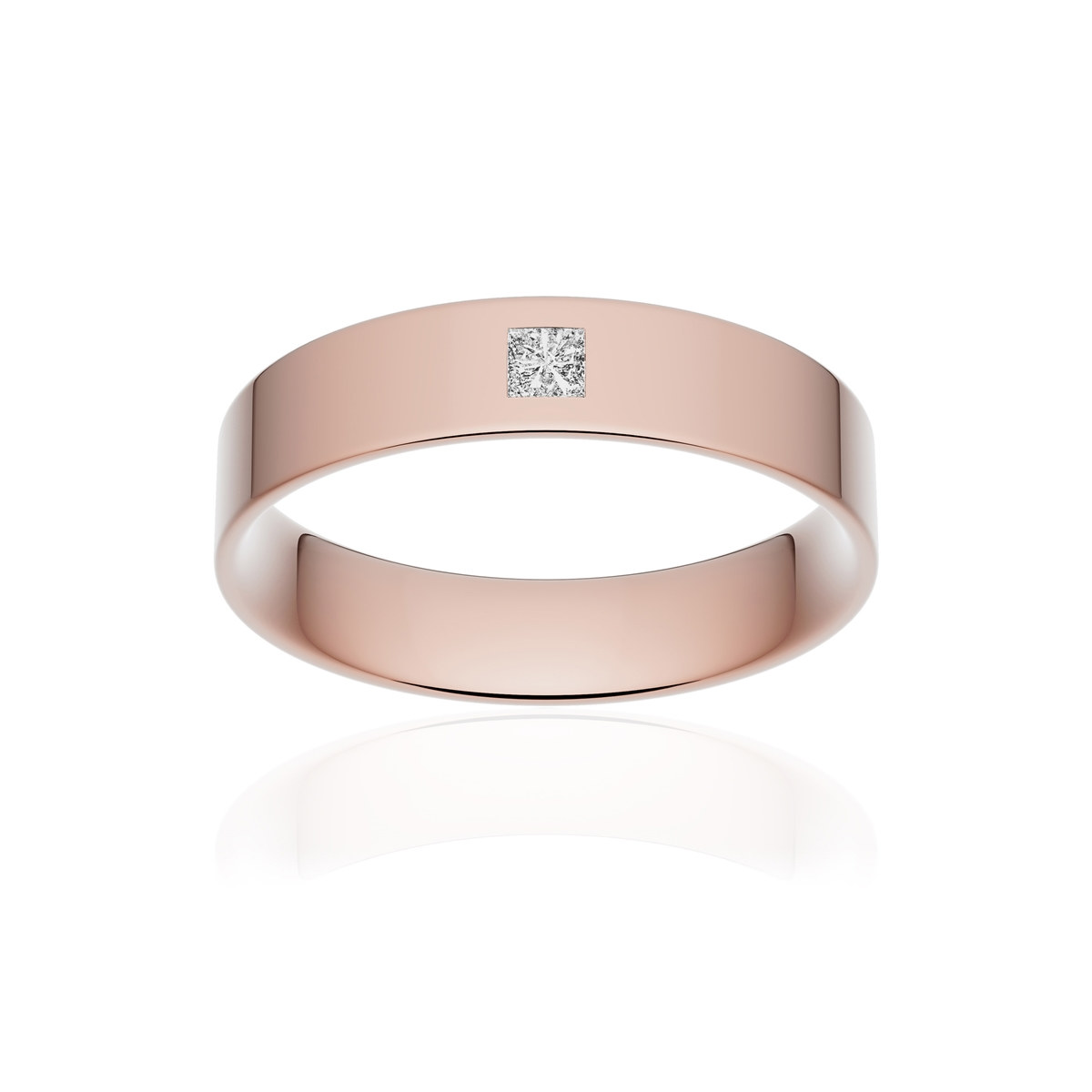 Alliance or 750 rose poli ruban plat confort 4,5mm diamant princesse